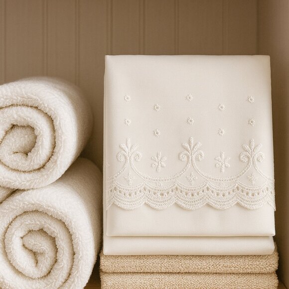 Vintage Carlton King Pillowcases Pair • White Eyelet Lace • No-Iron Percale USA - Picture 1 of 7